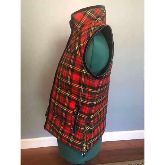 J.Crew Tartan Plaid Red and Green Mountain Puffer Velvet Trim Vest, PXS - Picture 5 of 5
